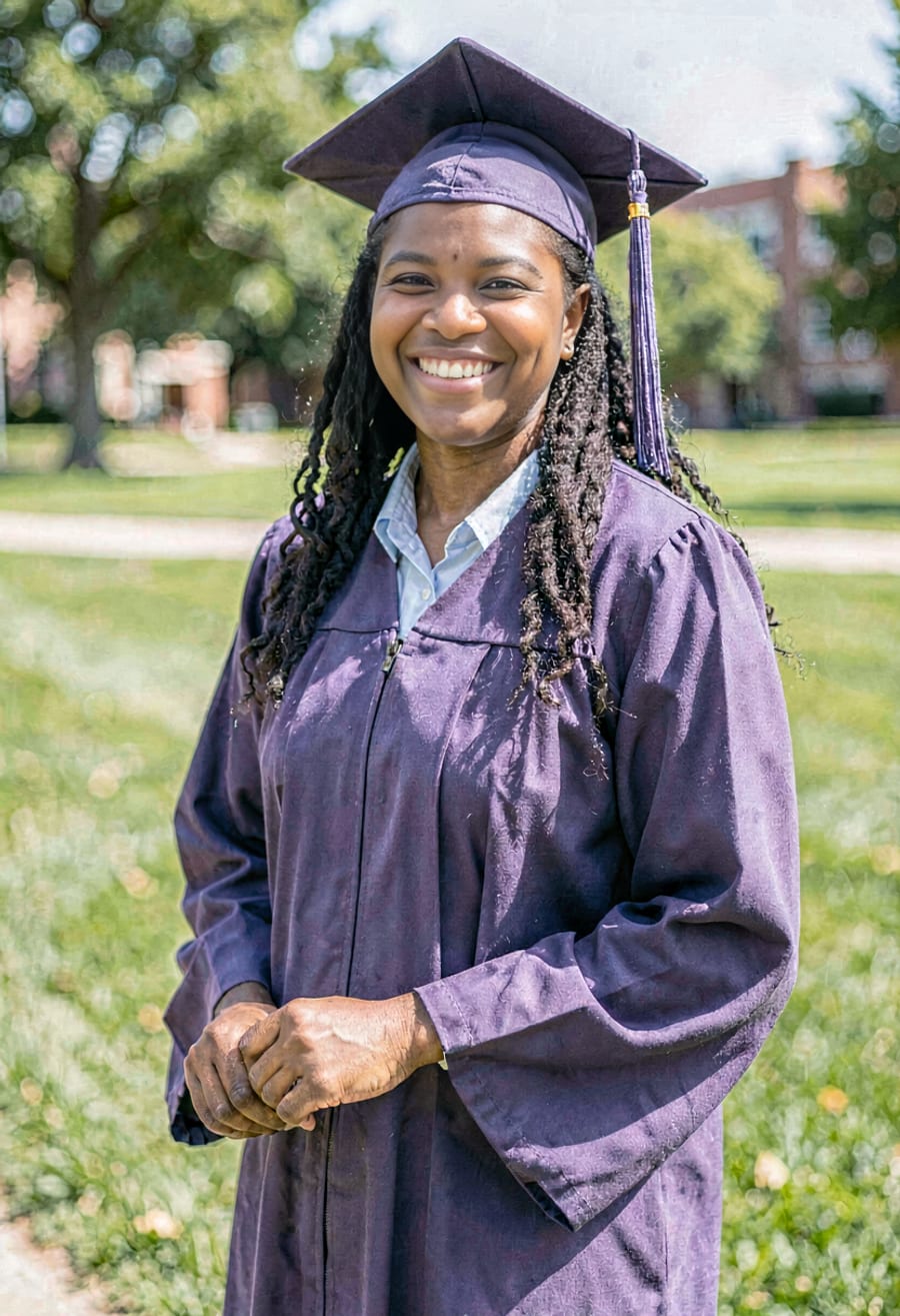A student celebrating graduation, supported by their community